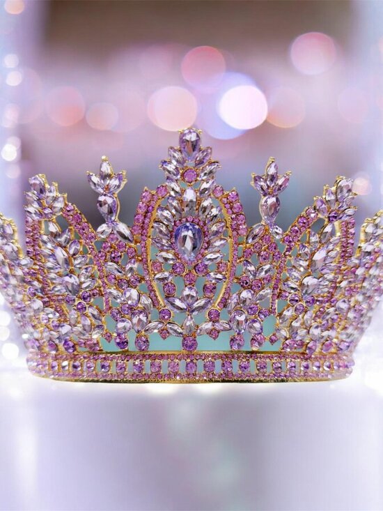 Lavender Crystal Crown, Gold birthday Crown, Homecoming Tiara, Royal Queen Crown main image 8